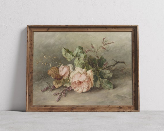 Vintage Roses Art Print, Rustic Farmhouse Decor