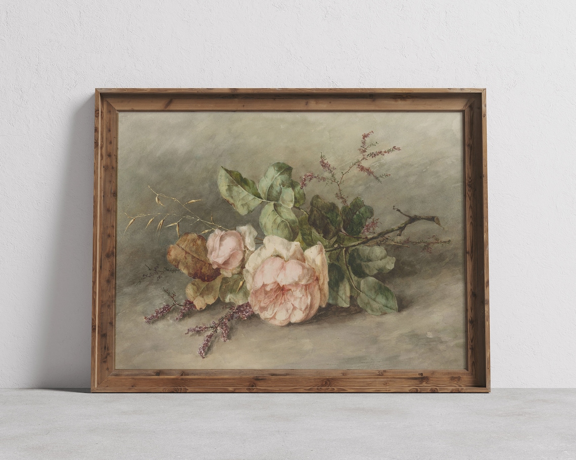 Vintage Roses Art Print, Rustic Farmhouse Decor