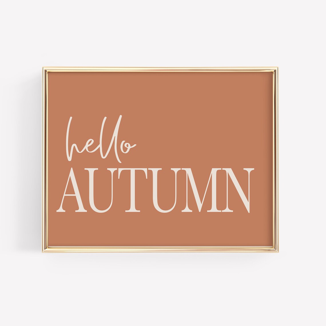 Hello Autumn Burnt Orange Script Typography Seasonal Fall Decor Wall Art
