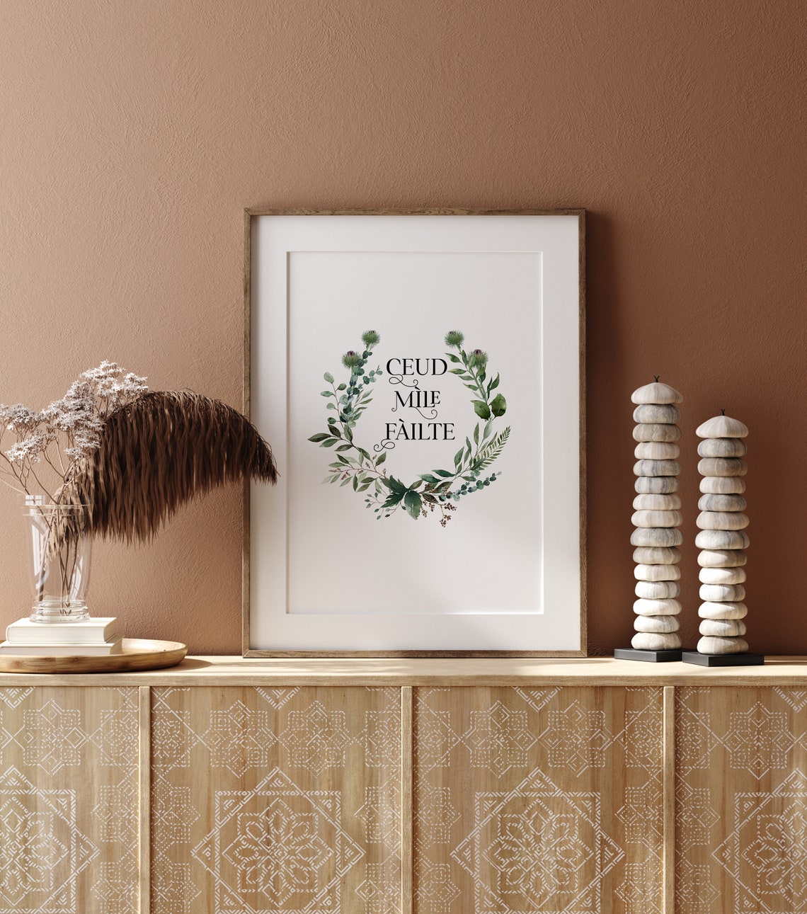Ceud Mìle Fàilte Thistle Wreath Scottish Gaelic Welcome Poster - Image 2