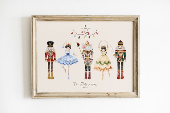Nutcracker Vintage Christmas Watercolor Art Print