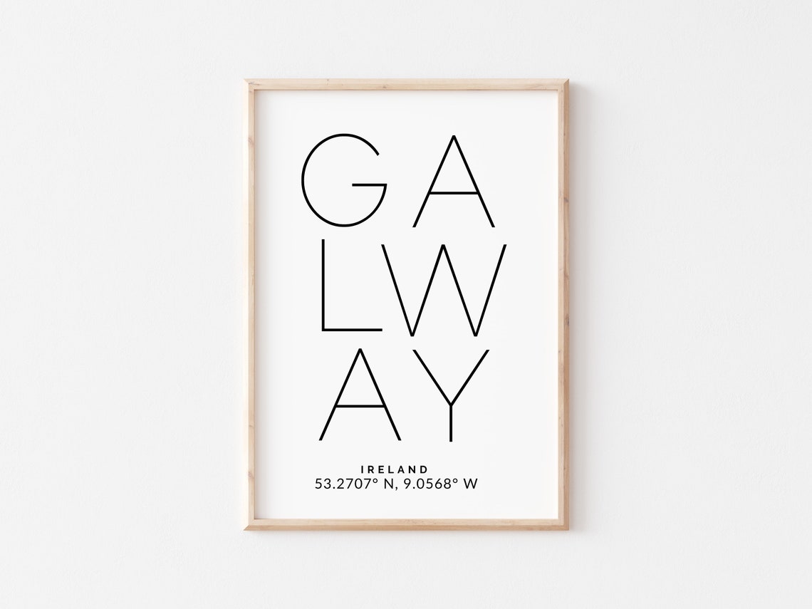 Galway Ireland GPS Coordinates Modern Typography Travel Poster - Image 2