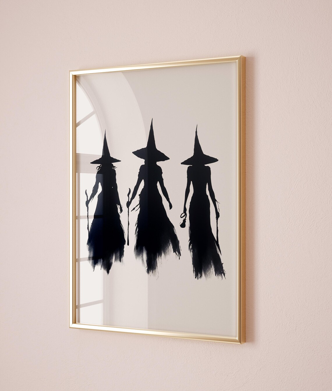Spooky Halloween Witches Silhouette Trio Broomsticks Art Poster