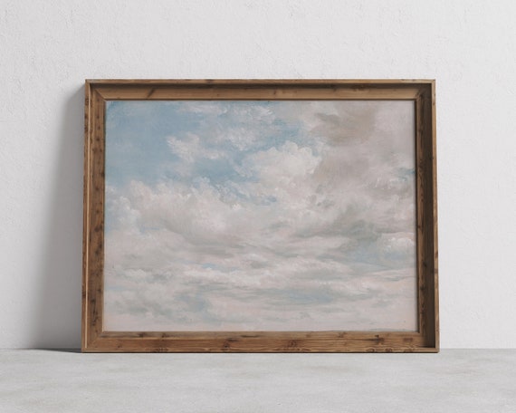 Vintage Fluffy Clouds Nursery Wall Art, Sky Print