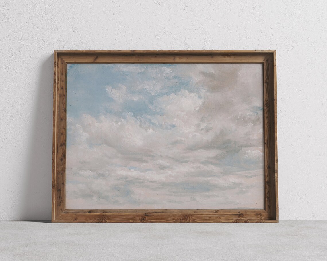 Vintage Fluffy Clouds Nursery Wall Art, Sky Print