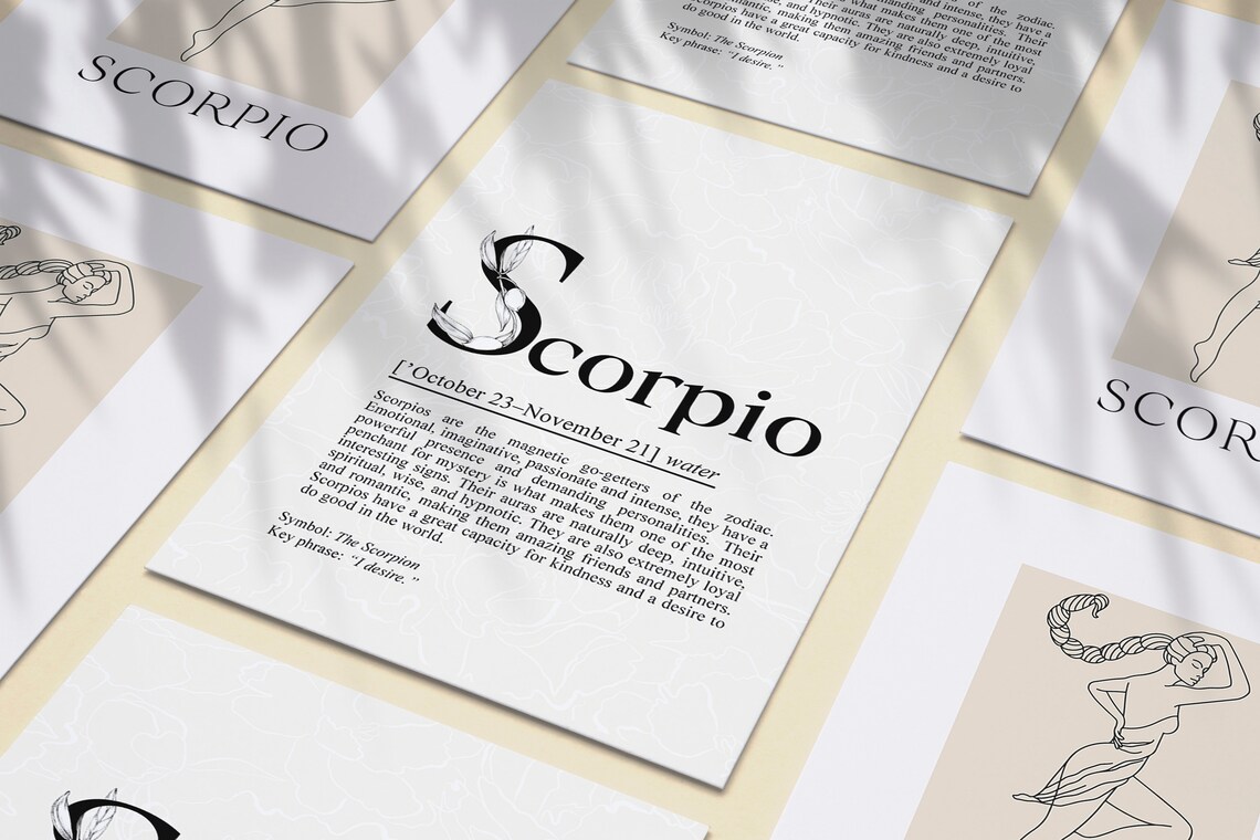 Scorpio Zodiac Sign Definition Botanical Typography Black White Art Poster - Image 2
