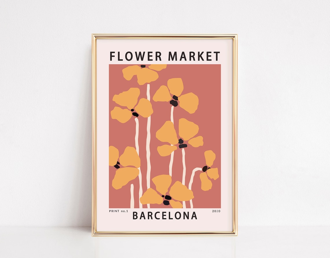 Barcelona Flower Market Retro Floral Travel Poster
