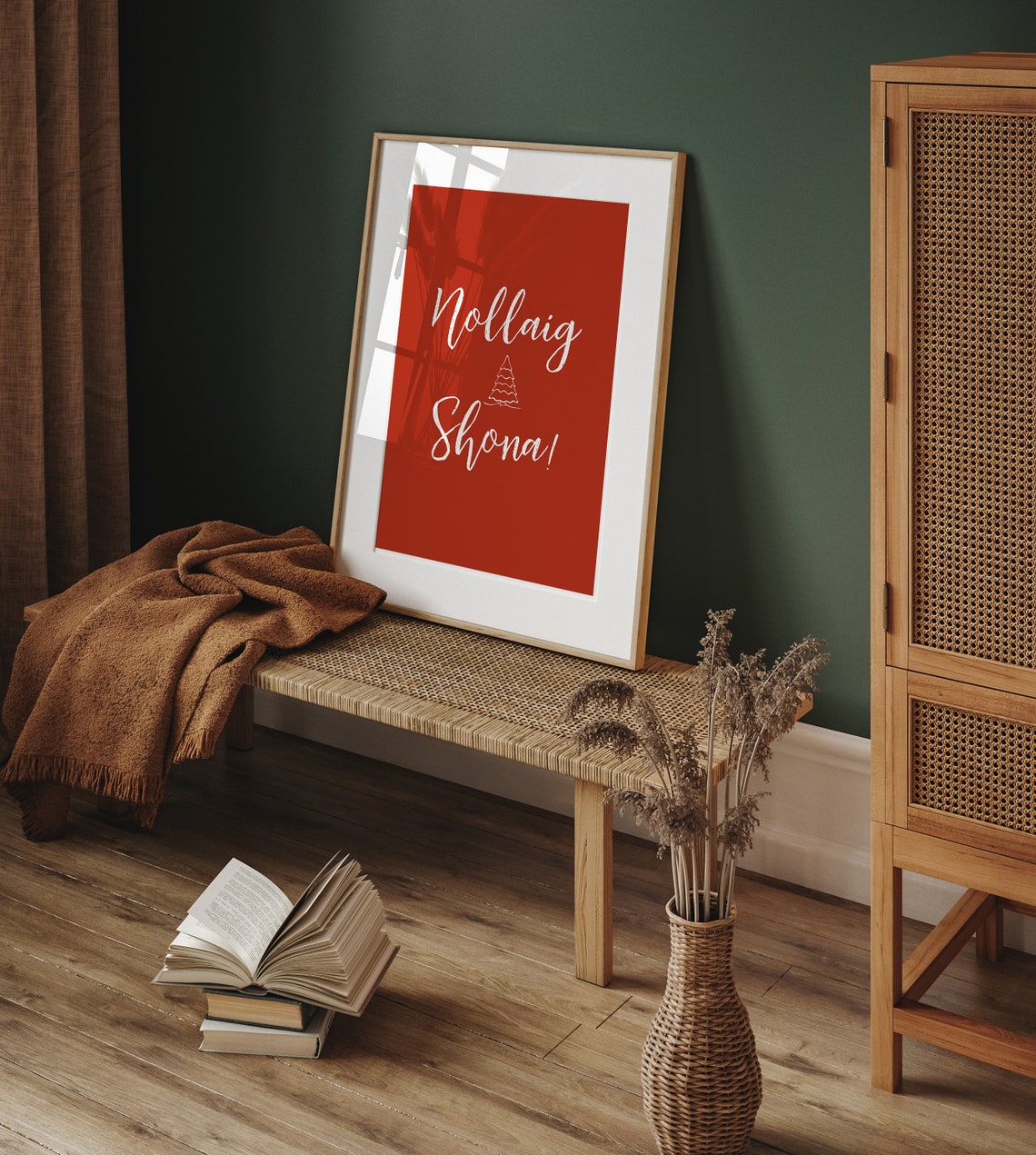 Nollaig Shona Irish Christmas Tree Script Holiday Art Poster - Image 2