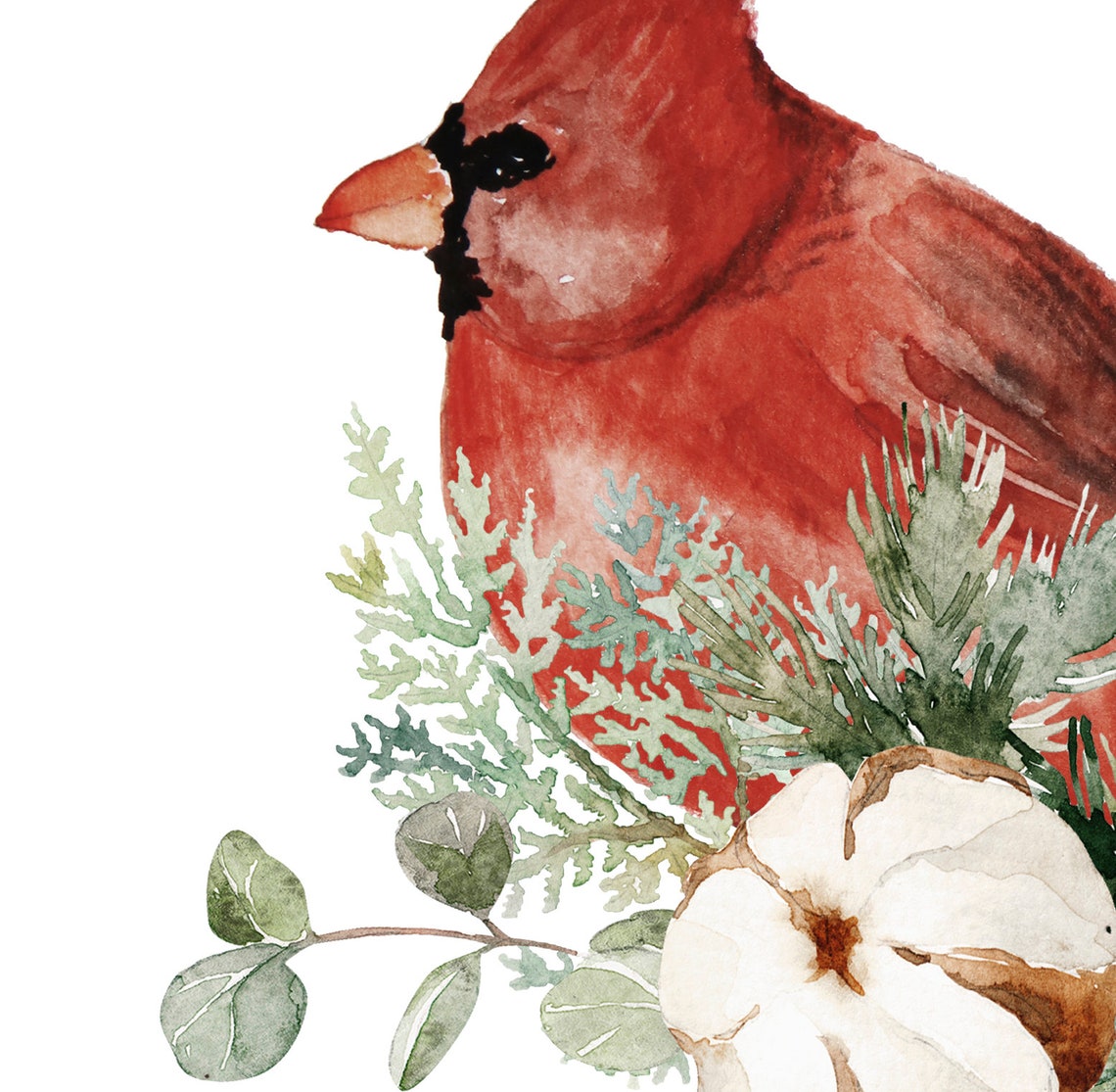 Red Cardinal Perched on Winter Botanicals Christmas Watercolor Poster - Image 2