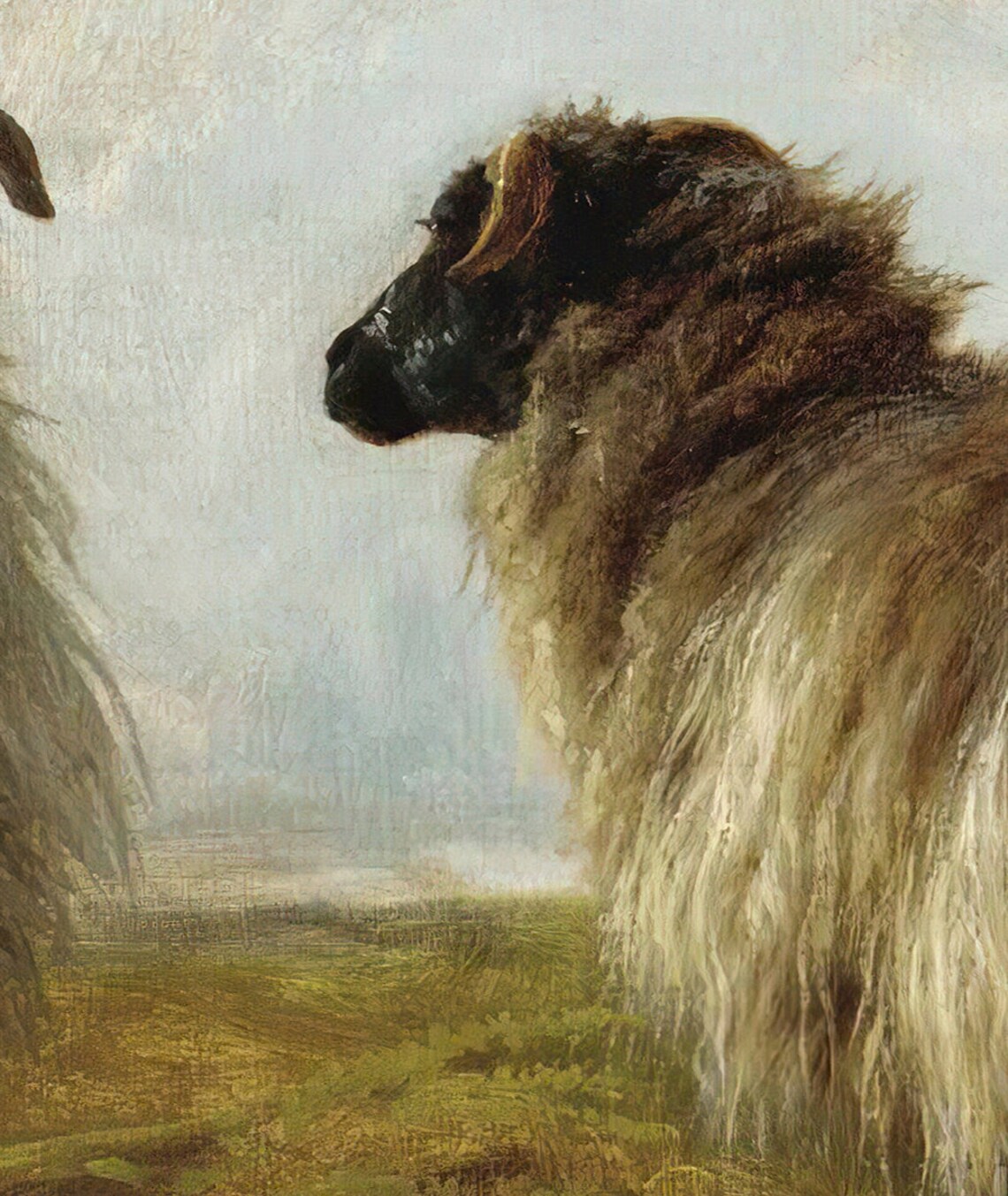 Moody Sheep Antique Oil Painting, Cottage Core Art Print - Image 2