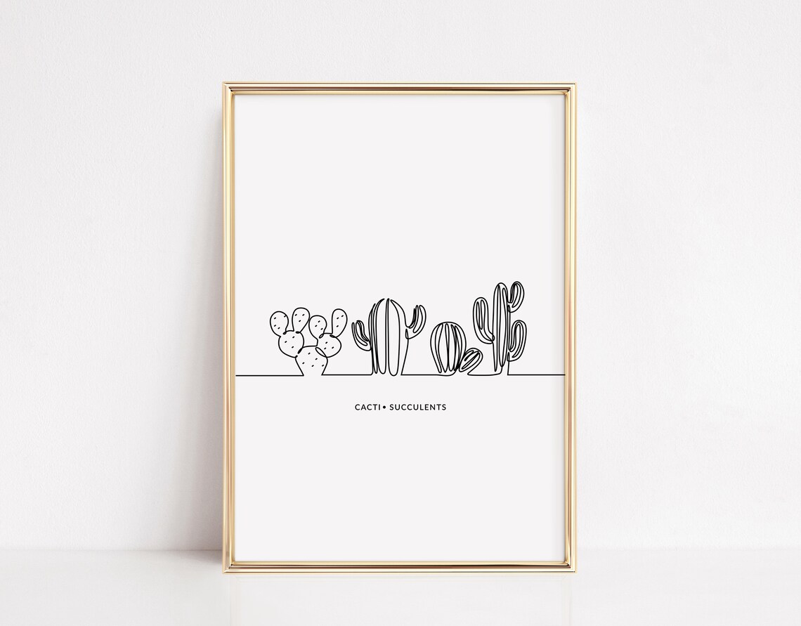 Minimalist Cacti And Succulents Black Line Art Botanical Poster