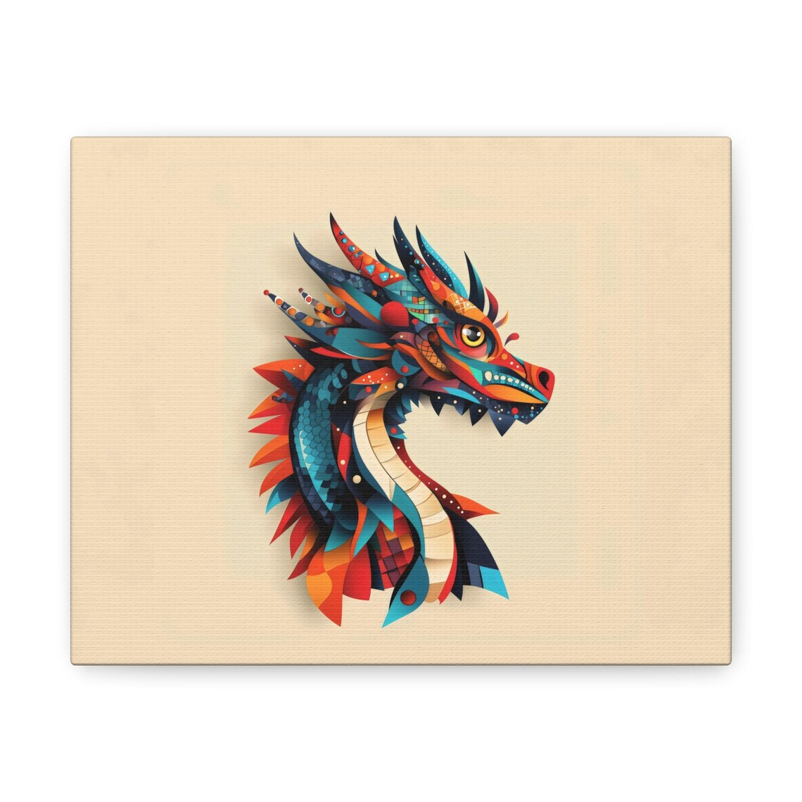 Dragon Head Profile Mosaic Geometric Fantasy Beast Colorful Print - Image 3