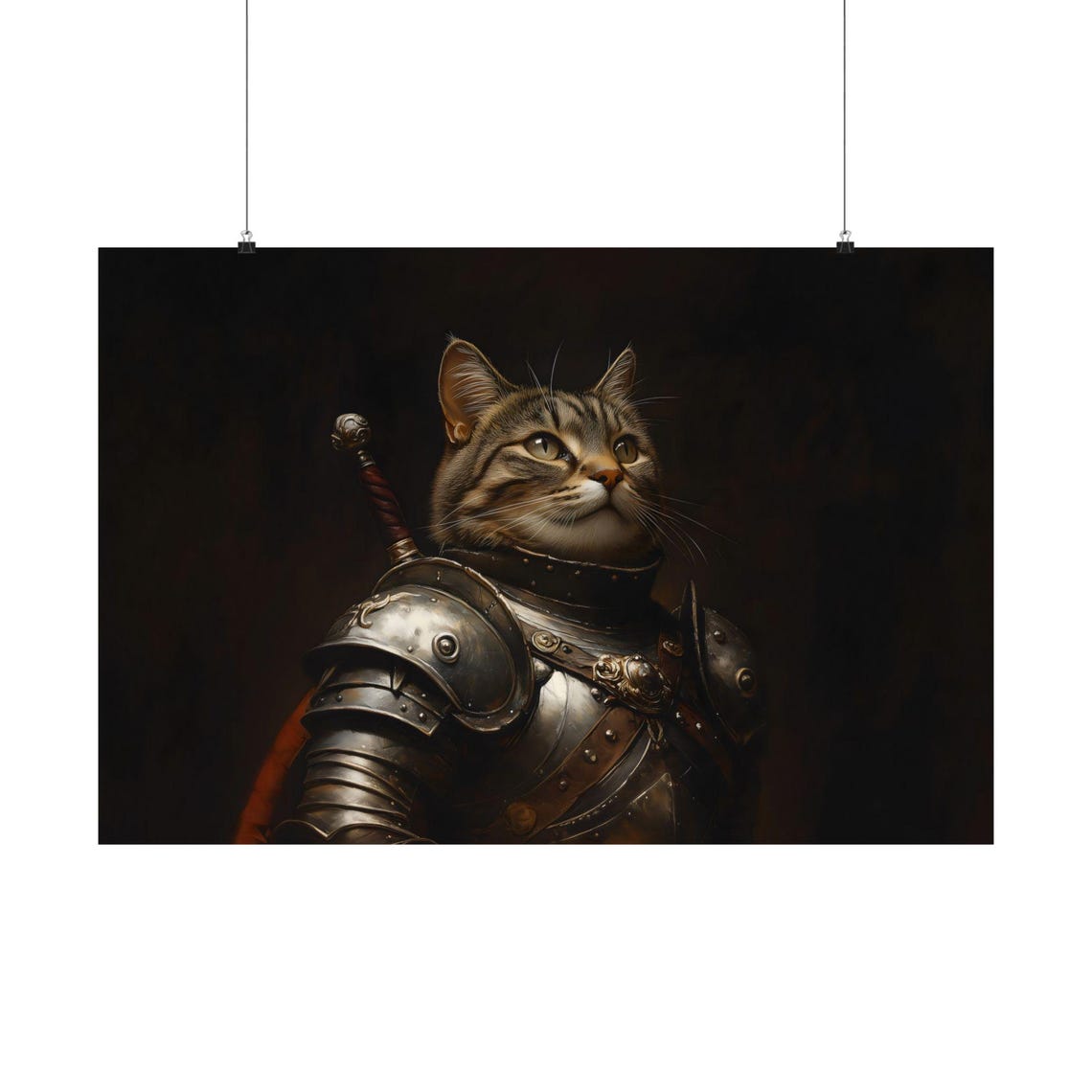 Tabby Cat Knight in Medieval Armor Whimsical Regal Pet Portrait Poster - Image 3