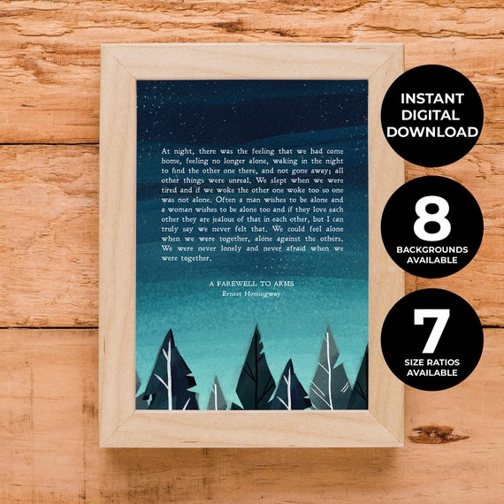 Ernest Hemingway A Farewell To Arms Quote Love Romance Novel Gift Print Literature Poster Instant