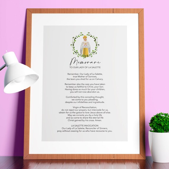 La Salette Memorare Prayer Art Print, Minimalist Faith