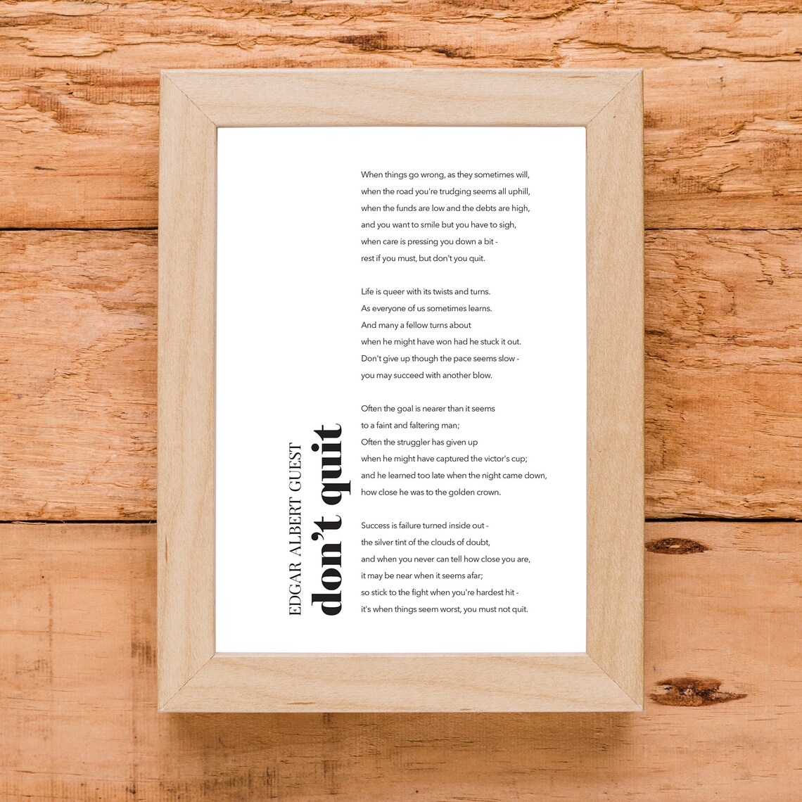Don't Quit Edgar Albert Guest Poem Minimalist Motivational Wall Print - Image 2