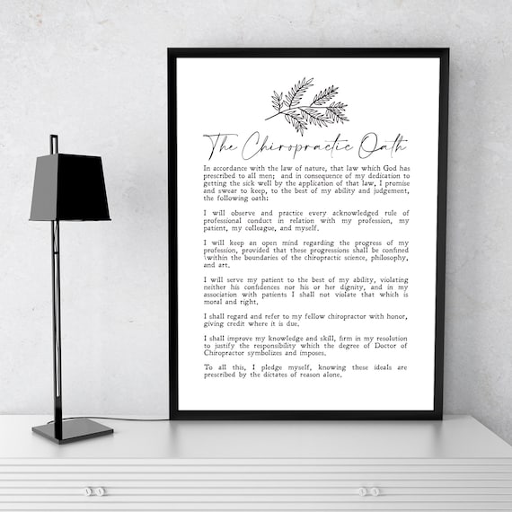 The Chiropractic Oath Chiropractor Gift Healthcare Inspiration Wall Art Minimalist Print Motivation Instant