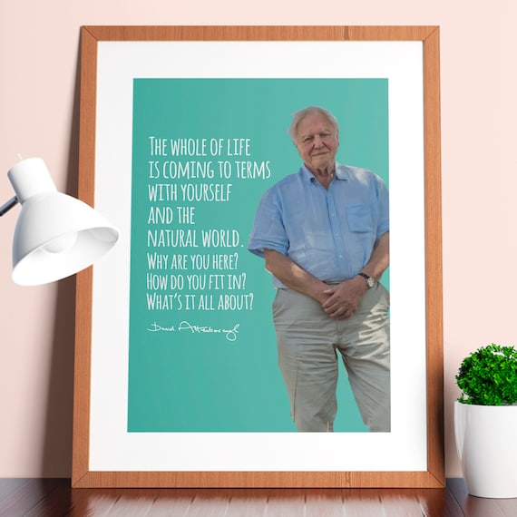 David Attenborough Whole of Life Quote Portrait Teal Naturalist Wall Poster