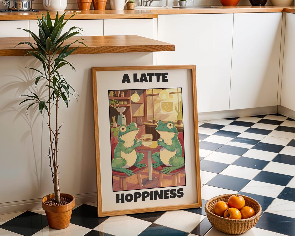 A Latte Hoppiness Funny Frogs Coffee Cafe Pun Kitchen Wall Art