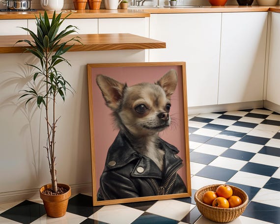 Chihuahua Leather Jacket Art Print Cool Dog Wall Funny Poster Biker Illustration Sunglasses Dcor