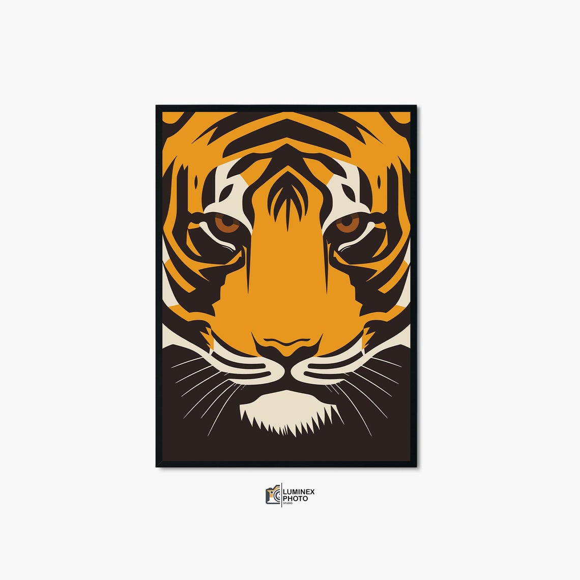 Bold Graphic Tiger Face Poster With Orange And Black Jungle Art