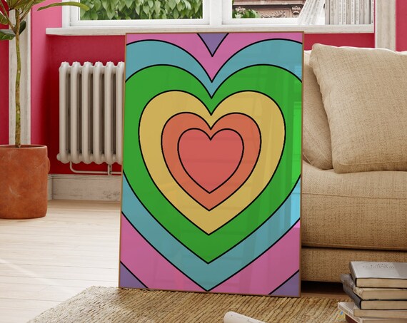 Rainbow Heart Art Print, Colorful Bedroom Decor