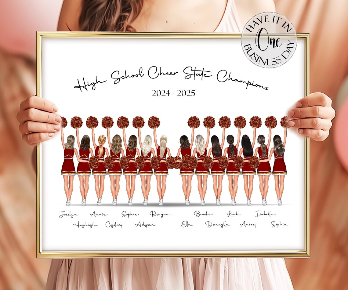 High School Cheer State Champions 2024-2025 Team Poster with Names