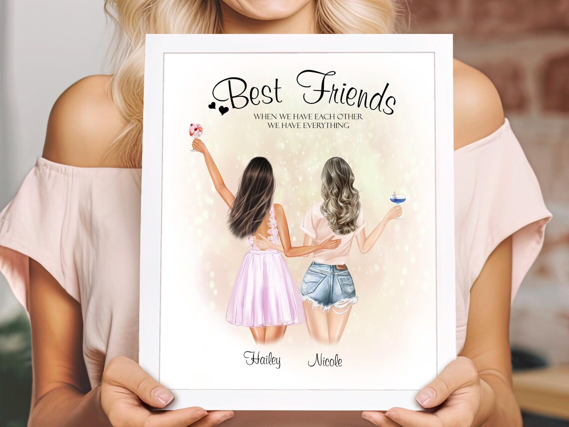 Two Best Friends in Pink Dress Cocktails Quote Poster Gift Art