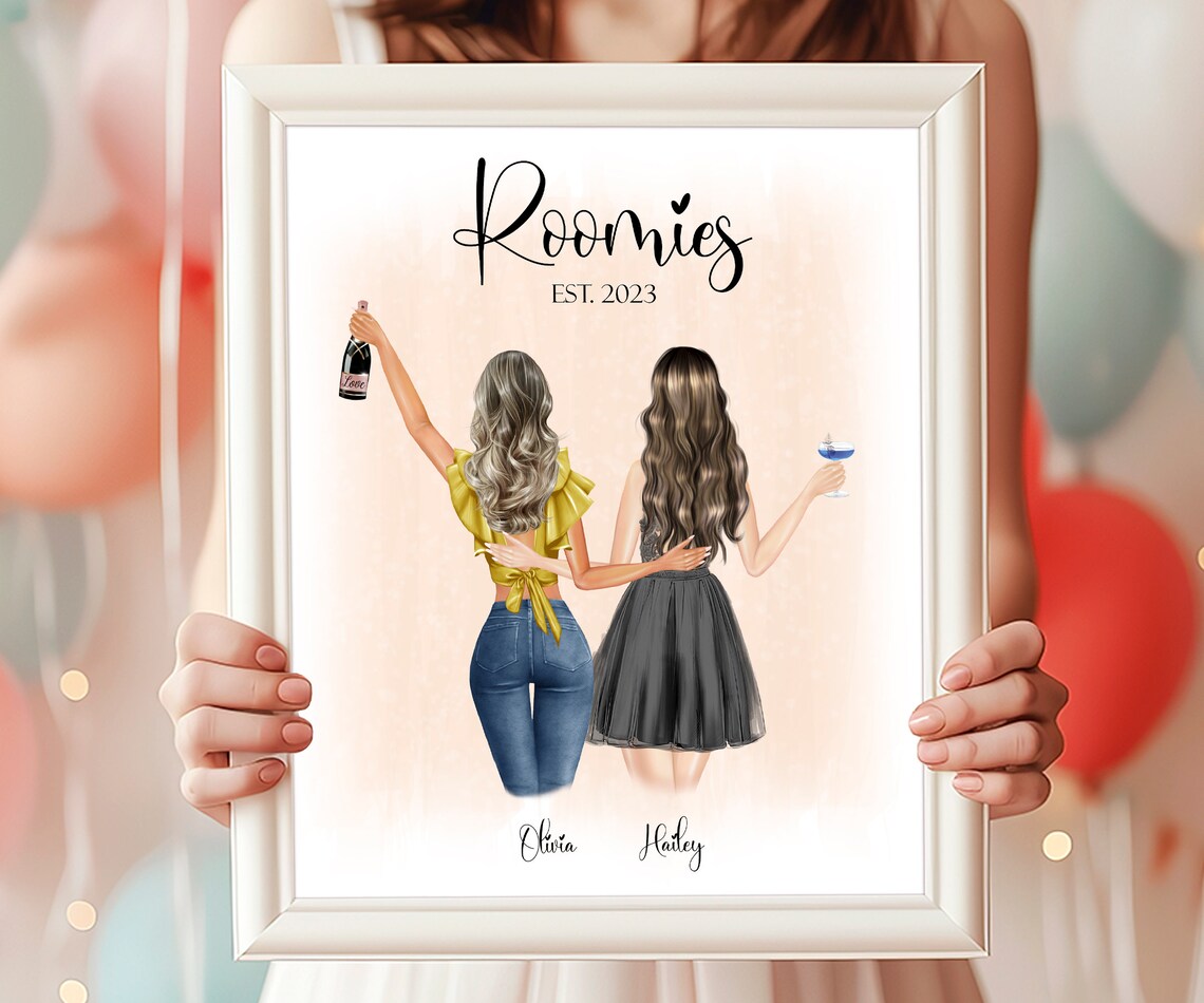 Roomies Est 2023 Yellow Top Personalized Best Friends Portrait Poster