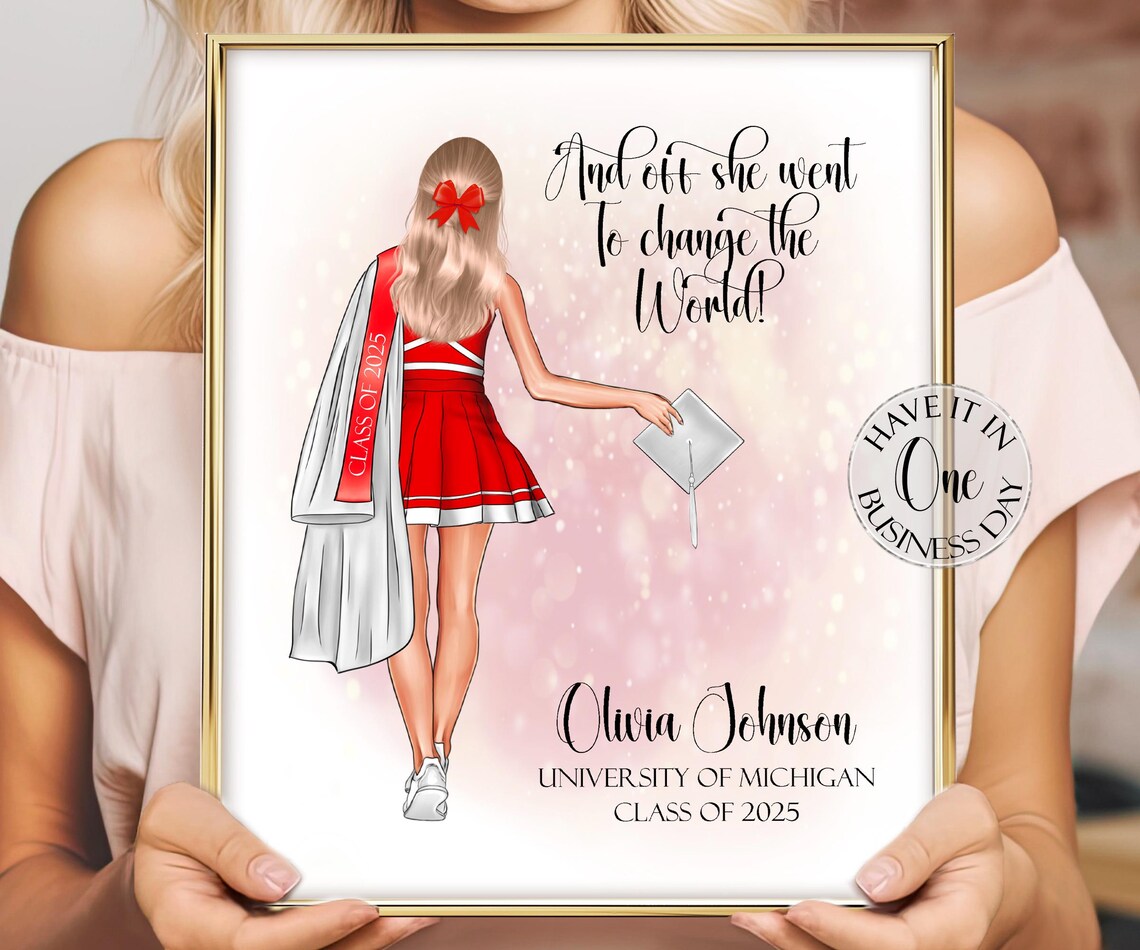 Personalized Blonde Cheerleader Red Uniform 2025 Graduation Poster