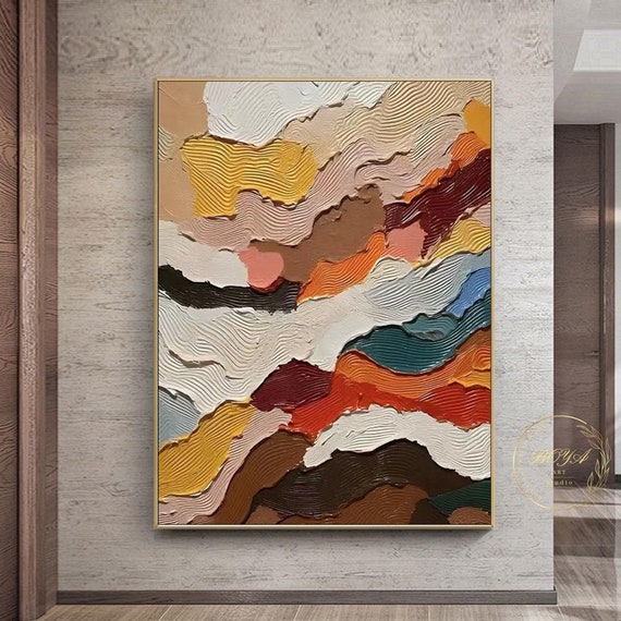 Large 3d Texture Painting Colorful Abstract Painting Beige Art Multicolour Wall Painting Brown Textured Art Modern Art Oil Painting