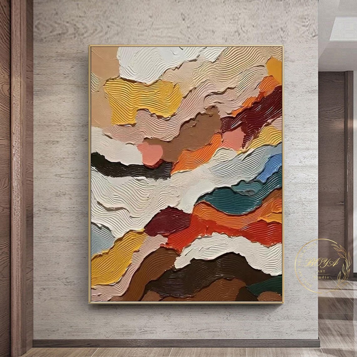 Colorful Wavy 3D Textured Abstract Landscape Painting Art Poster