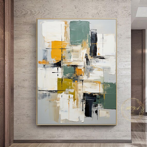Green 3d Textured Art Black White Abstract Painting Original Orange Textured Painting Minimalism Wall Art Large Modern Multicolor Painting
