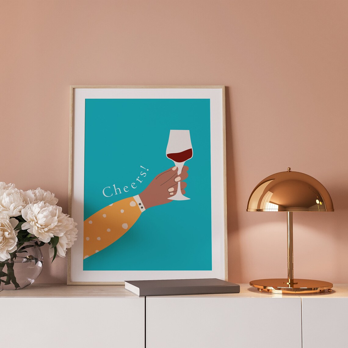 Cheers Wine Glass Toast Turquoise Kitchen Illustration Poster - Image 3