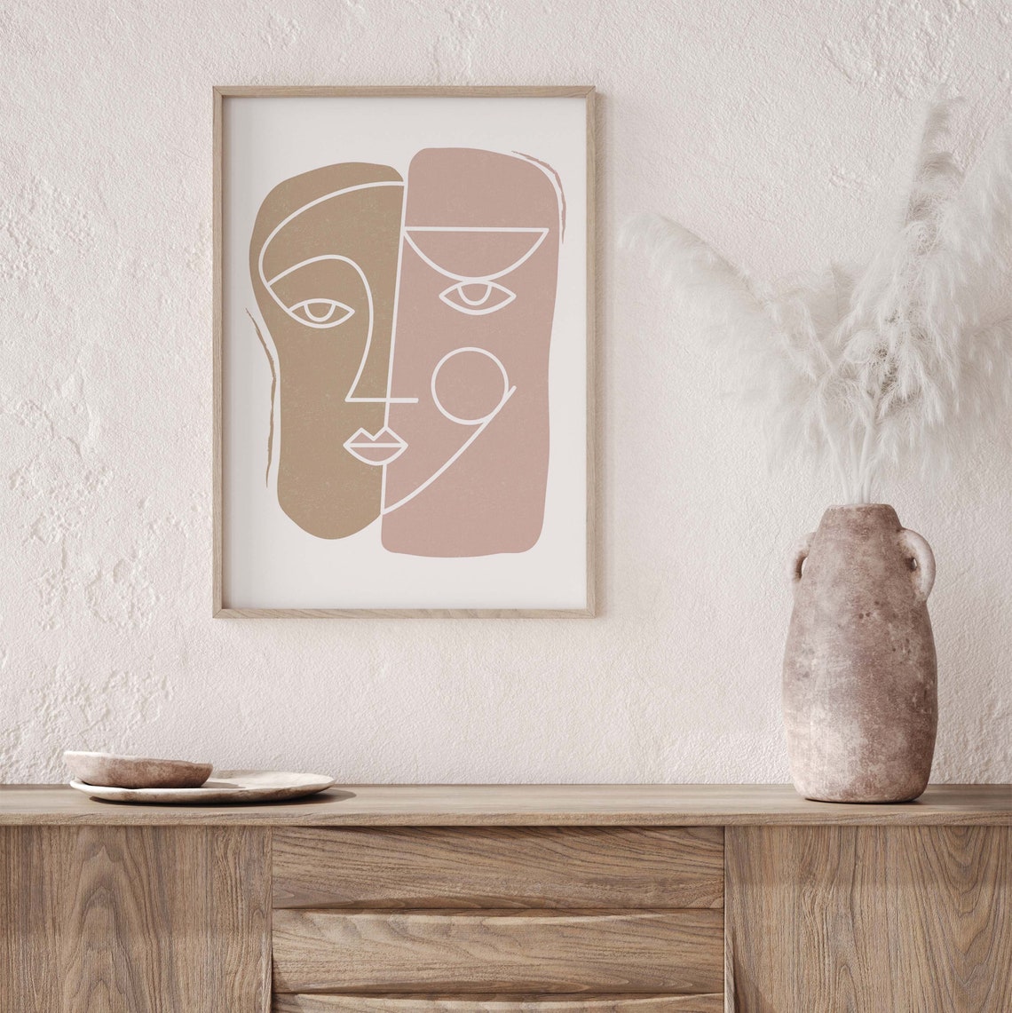 Face Print Pink Print Line Art Pink Boho Wall Art Boho Pink Wall Art Pink Boho Print Abstract Print - Image 4