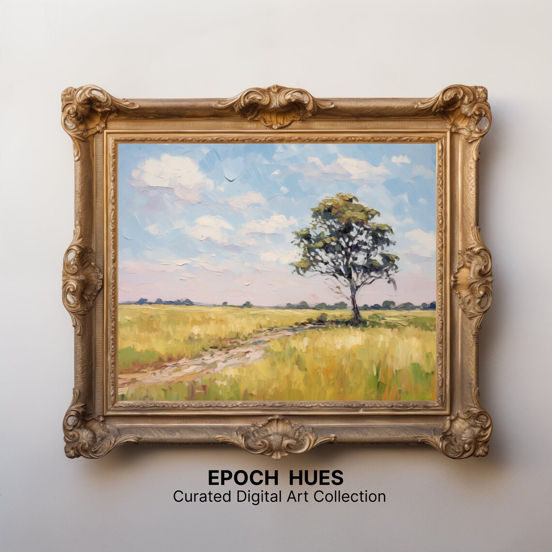 Impressionist Landscape, Lone Tree Field Art Print