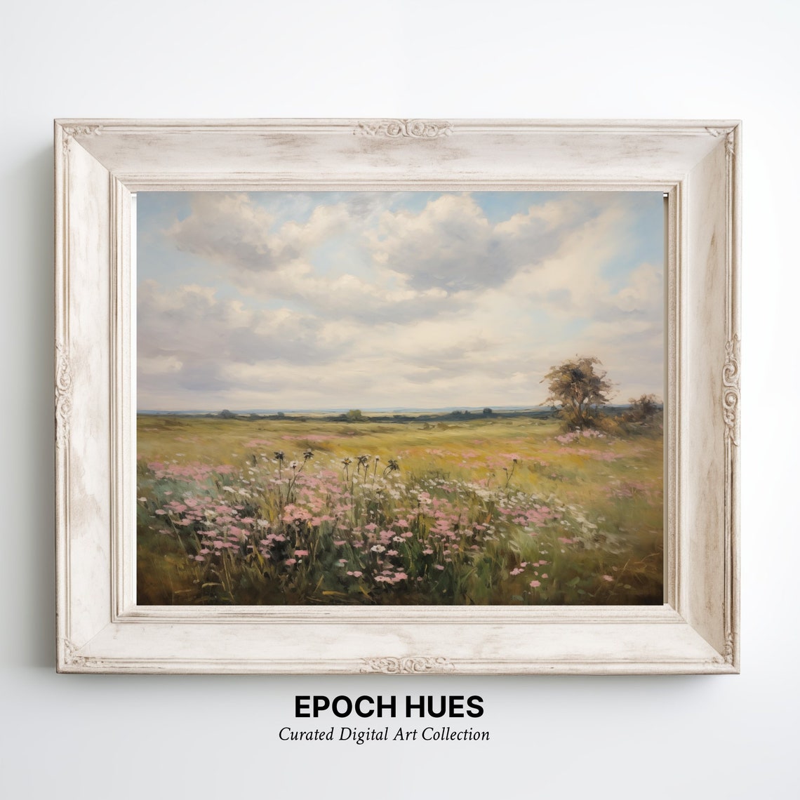 Wildflower Meadow Under Dramatic Cloudy Sky Landscape Poster - Image 3