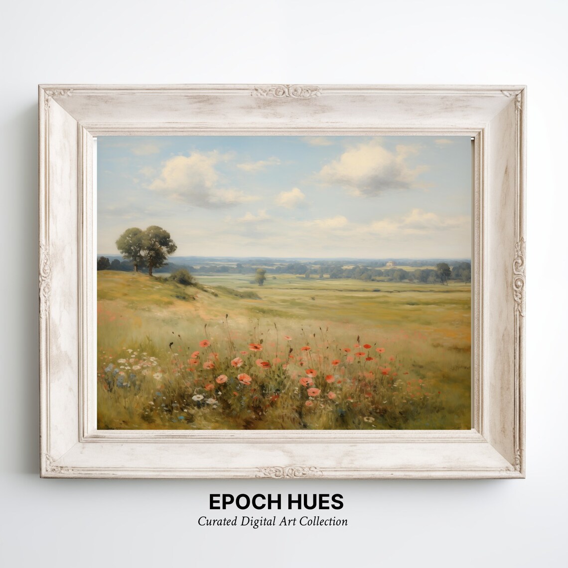 Red Poppies Wildflower Field Rolling Hills Landscape Painting Wall Art - Image 3