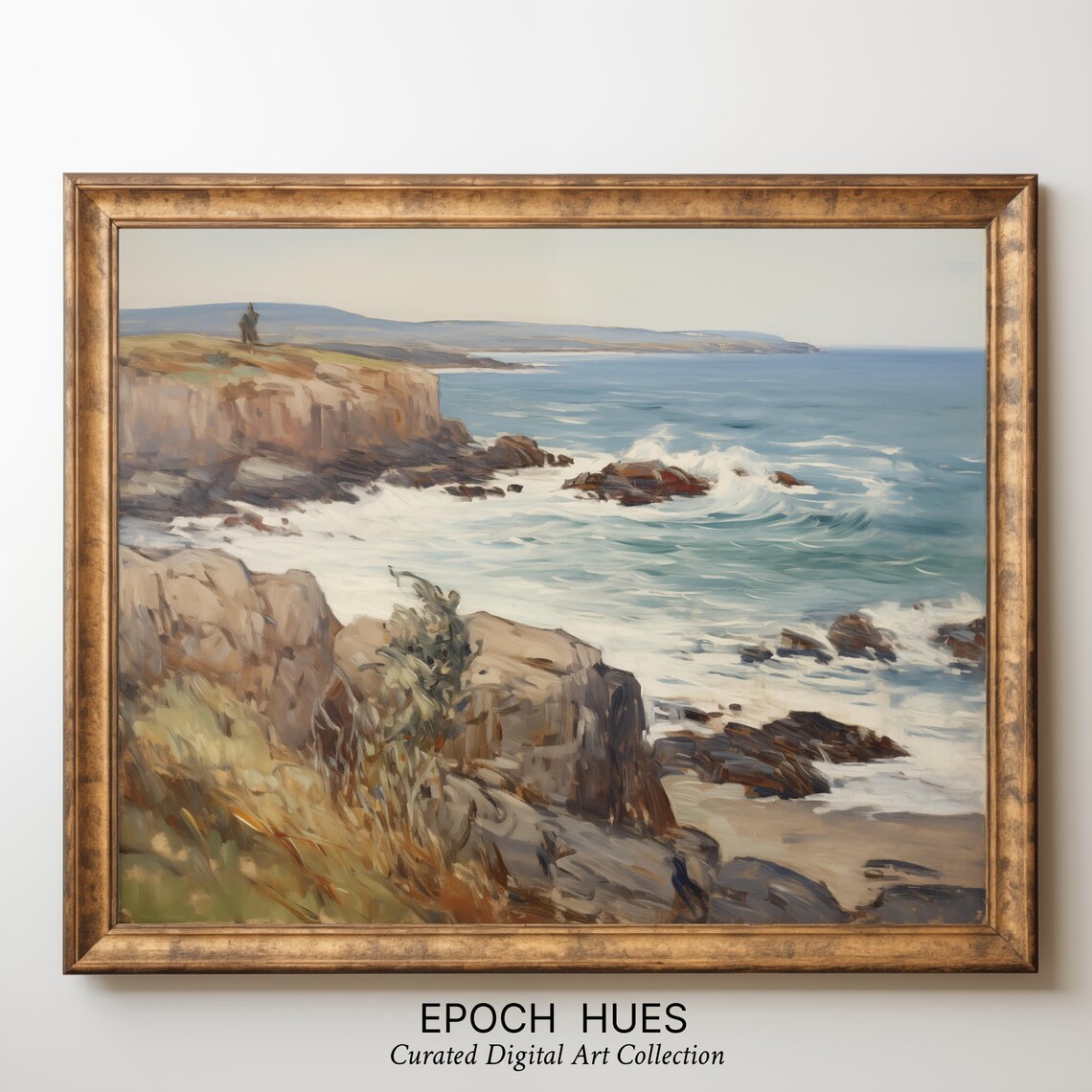 Coastal Landscape Painting, Ocean Cliffs View - Image 3