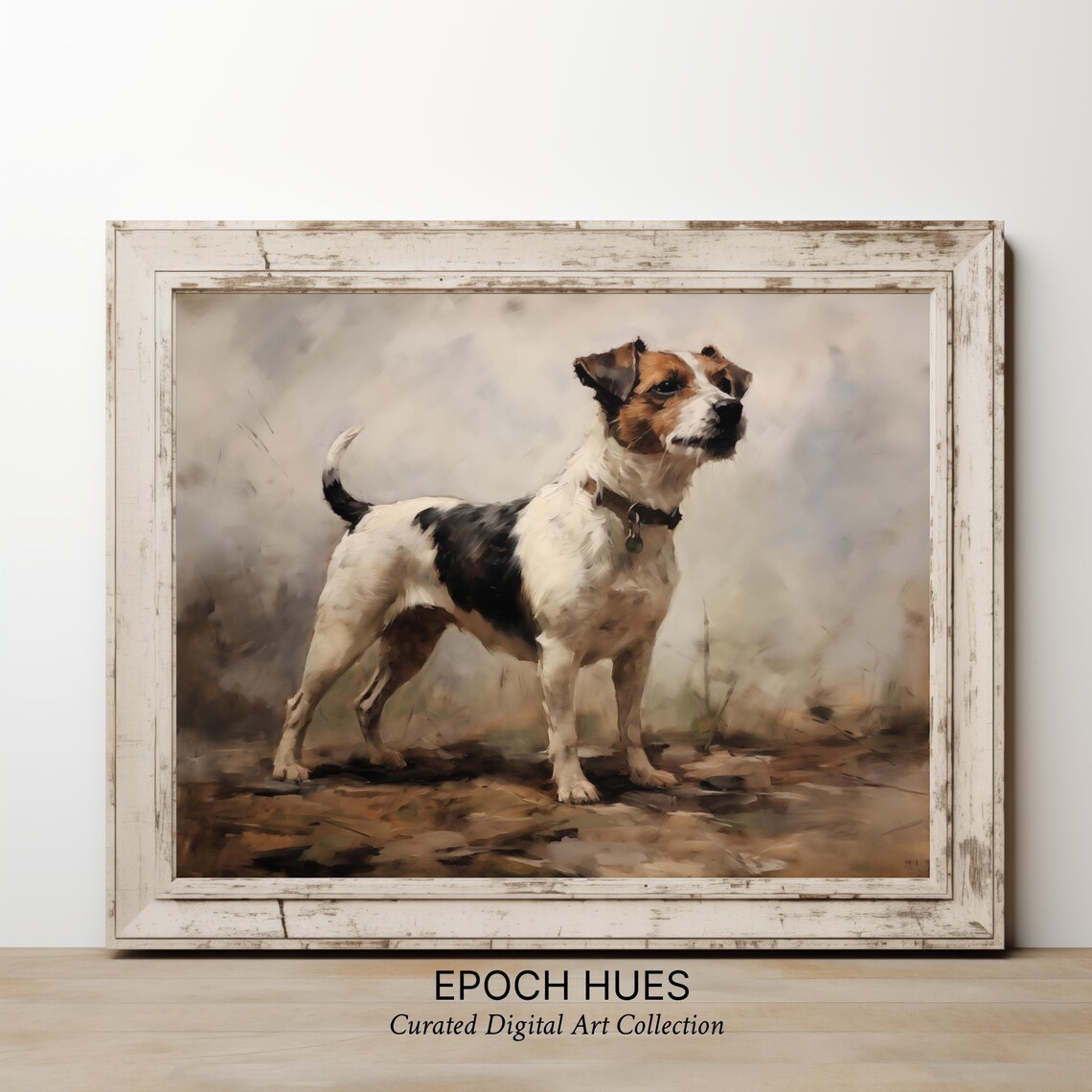 Jack Russell Terrier Standing Alert in Rustic Field Dog Art Poster - Image 2