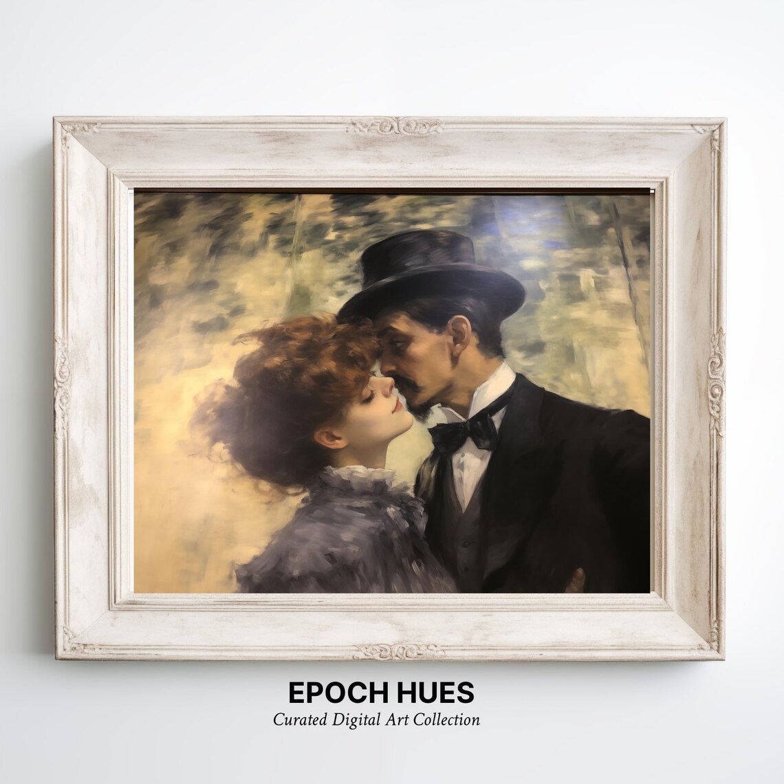 Romantic Vintage Couple Embrace Classic Oil Painting Style Poster - Image 3