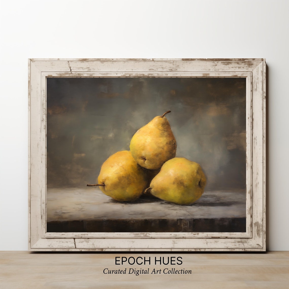 Three Golden Pears Rustic Still Life Fruit Painting Wall Art - Image 2