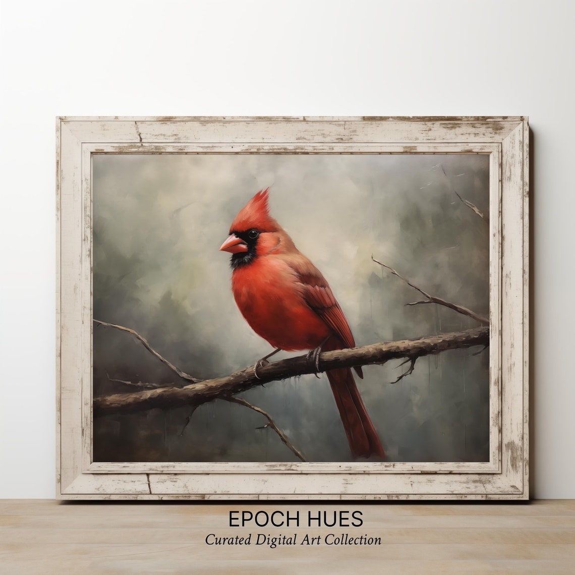 Vibrant Northern Cardinal Perched on Winter Branch Bird Poster - Image 2