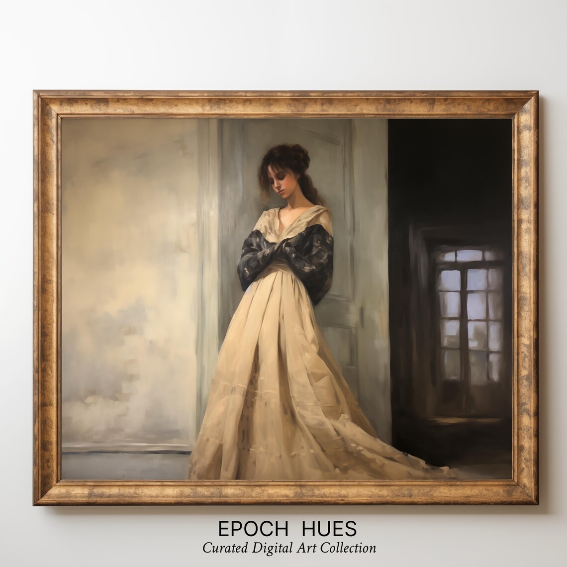 Woman In A Golden Gown By A Doorway Moody Classic Style Poster - Image 3
