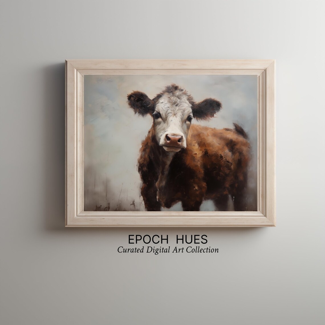 Brown and White Cow Portrait Rustic Farmhouse Cattle Art Poster - Image 2