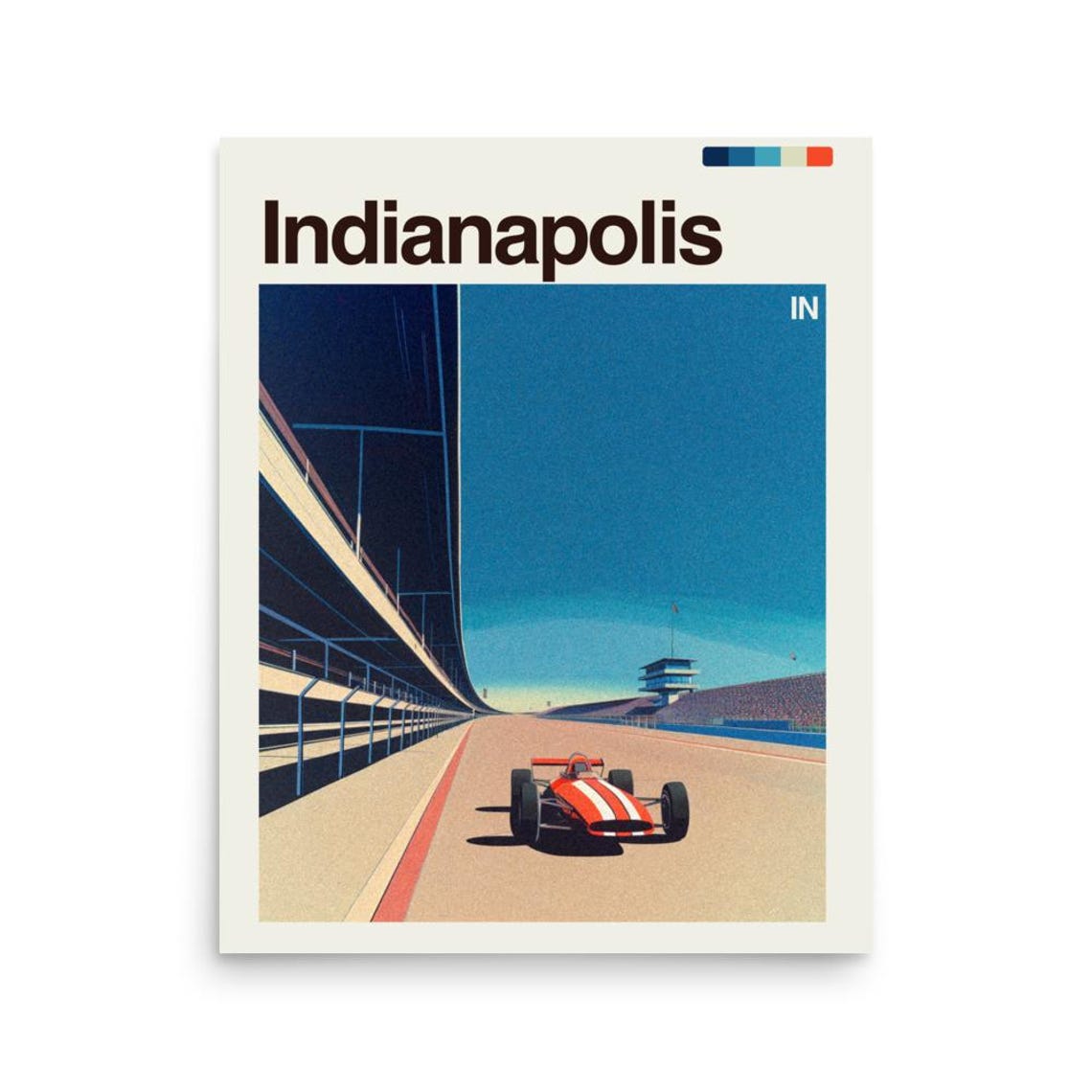 Indianapolis IN Vintage Race Car on Speedway Retro Travel Poster