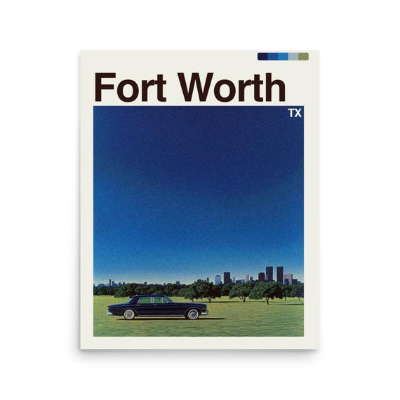 Fort Worth Travel Poster, Texas Urban Landscape