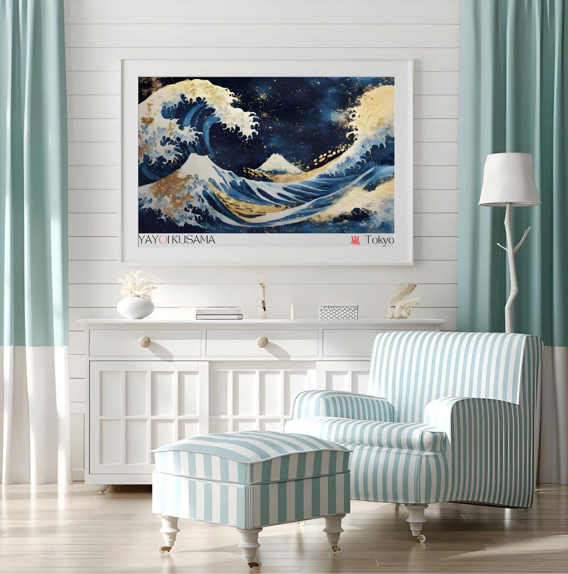 Yayoi Kusama Great Wave Mount Fuji Storm Night Blue Gold Tokyo Poster - Image 2