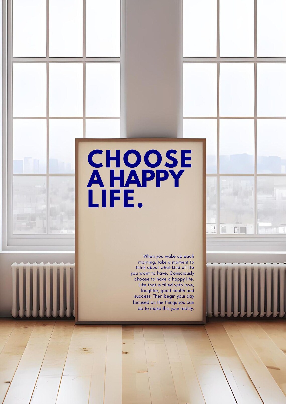Choose A Happy Life Bold Blue Typography Motivational Quote Wall Poster - Image 3