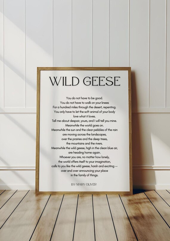 Mary Oliver Wild Geese Poem Inspirational Literary Typography Wall Poster